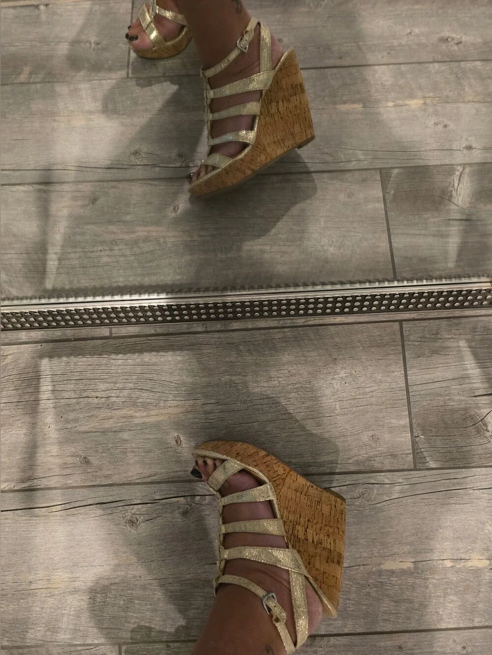 Cato Gold Metallic Strappy Cork Wedge Sandals